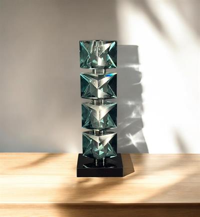 Dekoratif Kristal Cam Mumluk | Modern Geometrik Tasarım (9x7x20 cm / 9x7x21 cm)