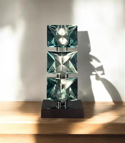 Dekoratif Kristal Cam Mumluk | Modern Geometrik Tasarım (9x7x20 cm / 9x7x21 cm)