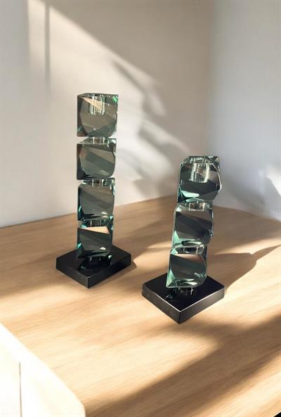 Dekoratif Kristal Cam Mumluk | Modern Geometrik Tasarım (9x7x20 cm / 9x7x21 cm)