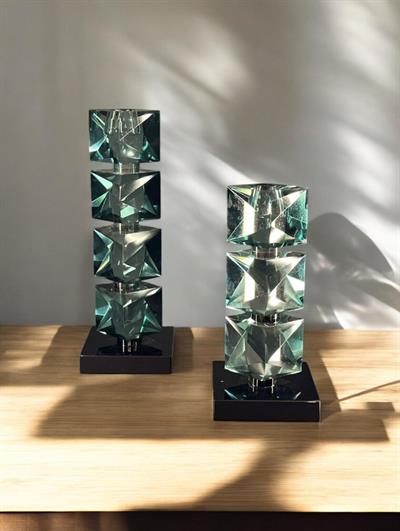 Dekoratif Kristal Cam Mumluk | Modern Geometrik Tasarım (9x7x20 cm / 9x7x21 cm)