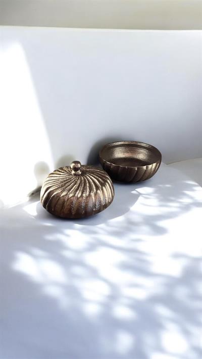 Döküm Metal Kapaklı Dekoratif Kutu | Vintage Gold Spiral Tasarım