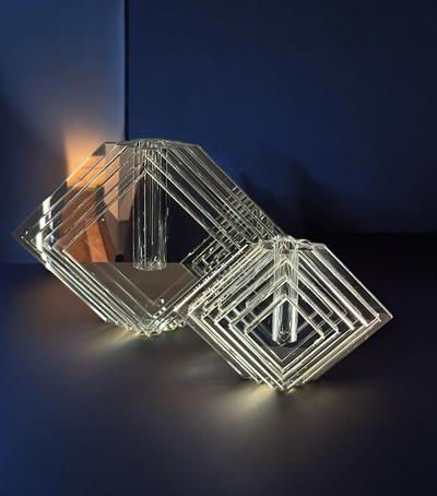 Geometrik Katmanlı Cam Obje Seti – 2li Elmas Form Modern Tasarım