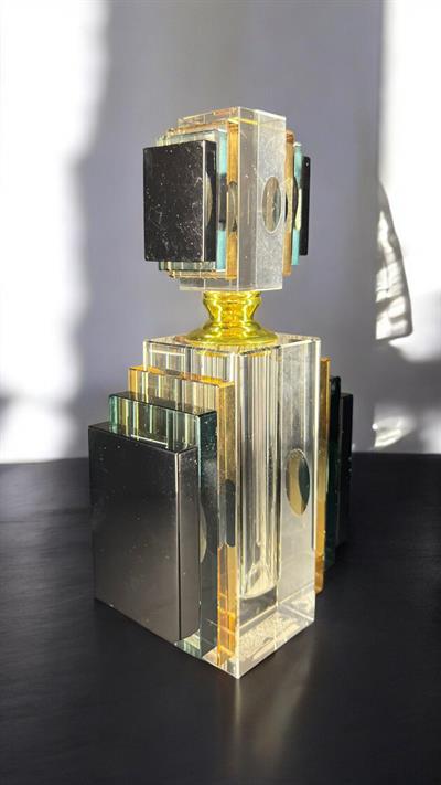 Lüks Dekoratif Kristal Parfüm Şişesi Biblo | Altın Detaylı Modern Tasarım (9x4x17 cm & 10x5x20 cm)