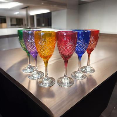 Renkli Kristal Şarap Kadehi Seti – 6lı Lüks Vintage Seri