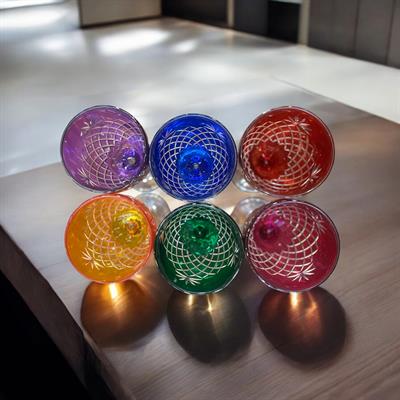Renkli Kristal Şarap Kadehi Seti – 6lı Lüks Vintage Seri