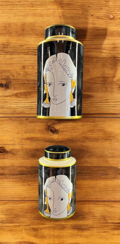 Sanatsal Yüz Figürlü Seramik Dekoratif Kavanoz Seti | 40 cm & 30 cm