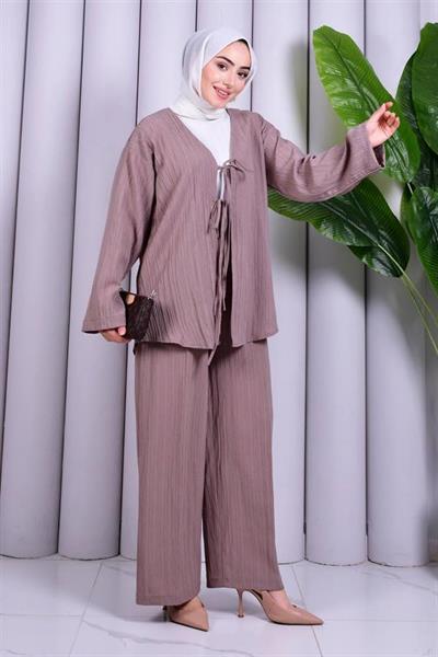 Bağcık Detaylı Pantolonlu Kimono Takım