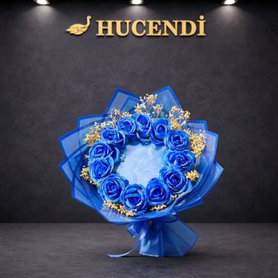 Ledli Ayna Buketi Mavi Güllü