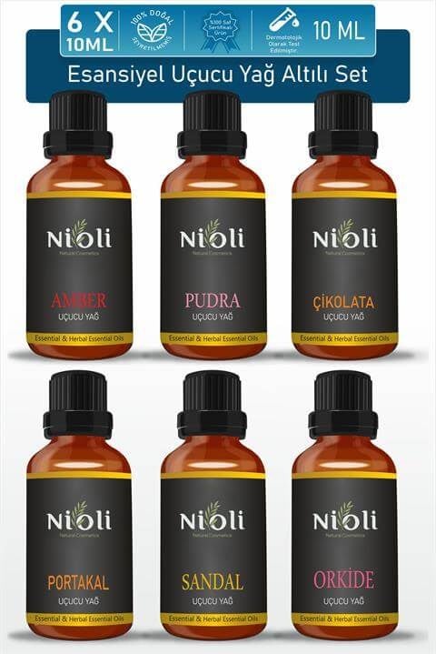 Nioli 6'li Set Esansiyel Uçucu Yağ Buhurdanlık Yağı Aromaterapi Yağı 10 ML