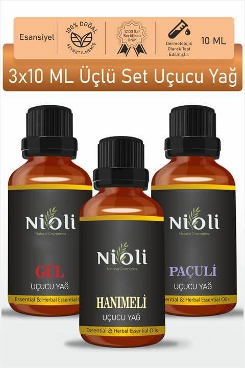 Nioli Gül, Hanımeli, Paçuli Esansiyel Uçucu Yağ Buhurdanlık Yağı Aromaterapi Yağı 10 ML