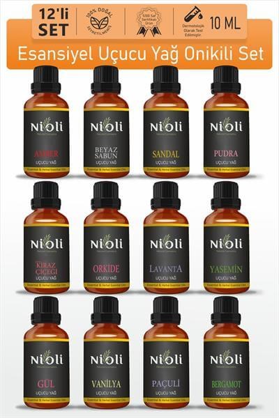 Nioli 12'li Set Esansiyel Uçucu Yağ Buhurdanlık Yağı Aromaterapi Yağı 10 ML