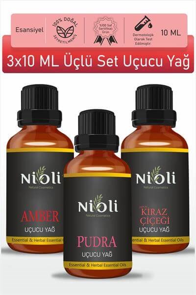 Nioli Amber, Pudra, J.Kiraz Çiçeği Set Esansiyel Uçucu Yağ Buhurdanlık Yağı Aromaterapi Yağı 10 ML