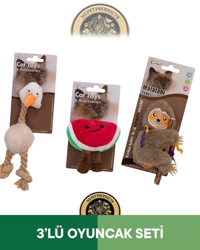 Eastland Catnipli Peluş Tavuk-Hışırtılı Peluş Karpuz-Tembel Hayvan Oyuncak 3'lü Set
