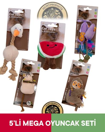 Eastland Catnipli Peluş Tavuk -Matatabili Fare-Catnipli Karpuz-Tembel Hayvan-Matatabive Catnipli Fare ve Şekerli Oyuncak 5'li Set