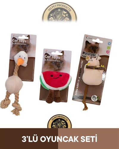 Eastland Catnipli Peluş Tavuk-Matatabili Peluş Fare-Catnipli Hışırtılı Peluş Karpuz Oyuncak 3'lü Set