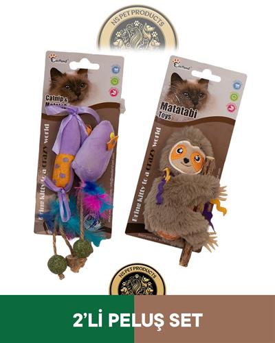 Eastland Catnipli Peluş Tembel Hayvan-Matatabive Catnipli Peluş Fare ve Şekerli Oyuncak 2'li Set