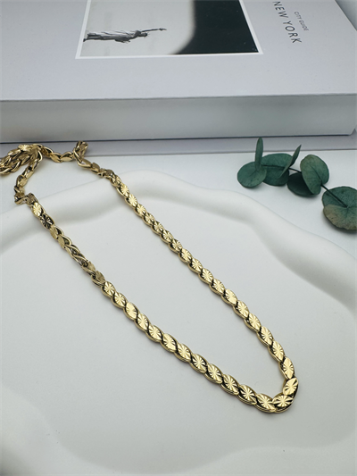 0106279-01 (Desenli) 45 cm Arpa Çelik Kolye (Gold)