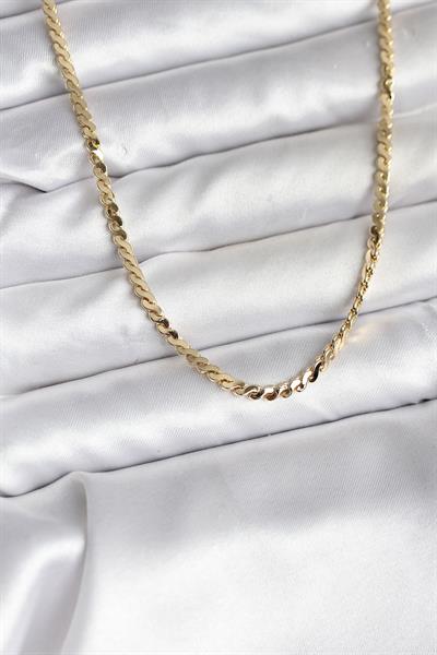 14K Gold Renk Kaplama Ezme Yılan Zincir Model CM Kadın Kolye – PRT3500EB09667