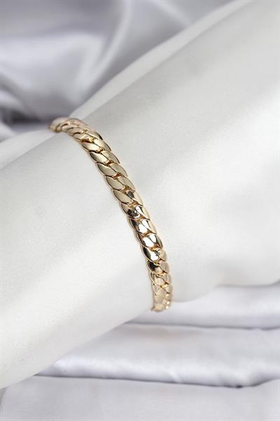 14K Gold Renk Kaplama Ezme Zincir Model Kadın Bileklik – PRT3500EB09596