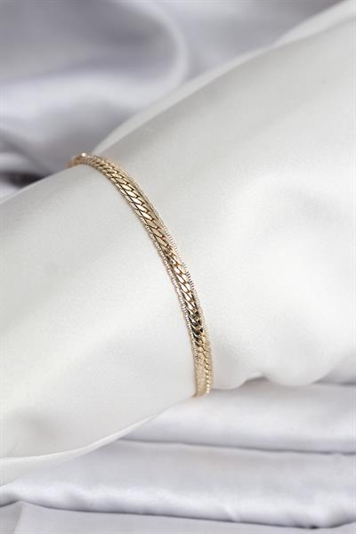 14K Gold Renk Kaplama Lazer Ezme Zincir Model CM Kadın Bileklik - PRT3500EB09610