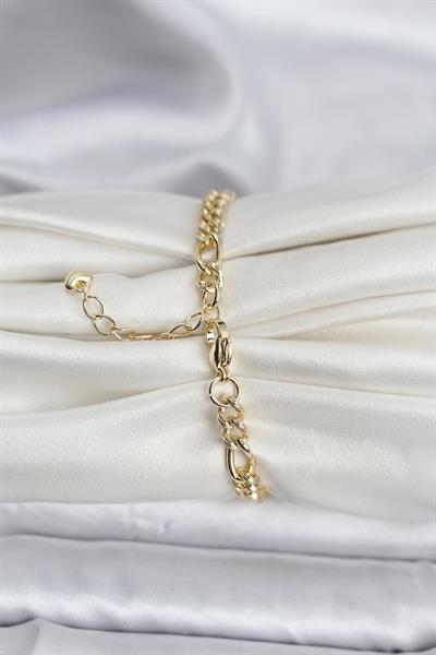 14K Gold Renk Kaplama Lazerli Zincir Model CM Kadın Bileklik - PRT3500EB09616