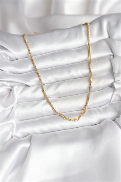 14K Gold Renk Kaplama Topçuk Zincirli Model CM Kadın Kolye – PRT3500EB09666
