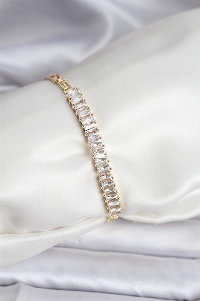 14K Gold Renk Kaplama Zirkon Taşlı Baget Model CM Kadın Bileklik – PRT3500EB09606
