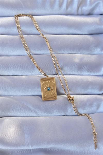 316L Altın Renk İşlemeli Nazarlı Göz Model Vintage Kolye – PRT3500EB02416