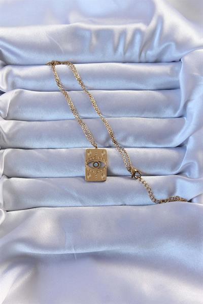 316L Altın Renk İşlemeli Nazarlı Vintage Kolye – PRT3500EB02413