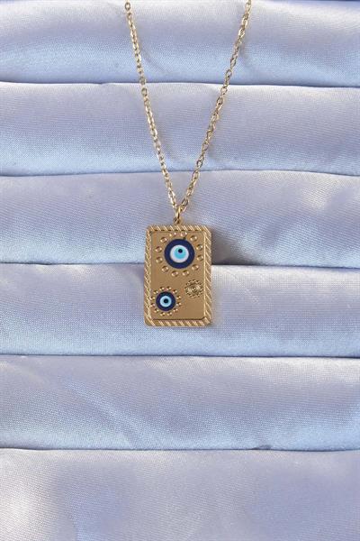 316L Altın Renk İşlemeli Nazarlı Vintage Kolye – PRT3500EB02415