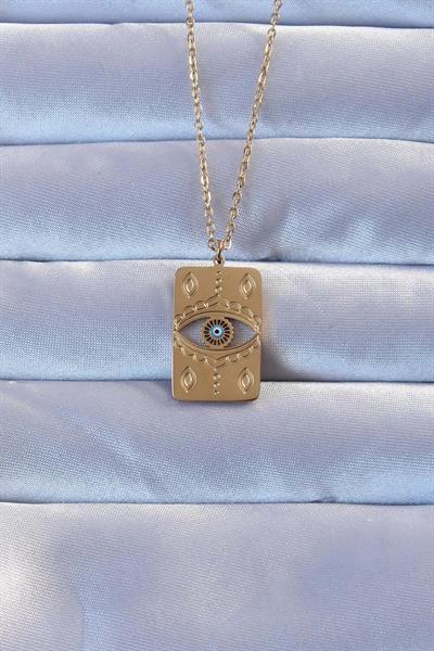 316L Altın Renk İşlemeli Nazarlı Vintage Kolye – PRT3500EB02413