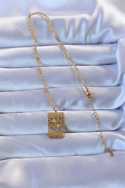 316L Altın Renk İşlemeli Yonca Model Vintage Kolye – PRT3500EB02414