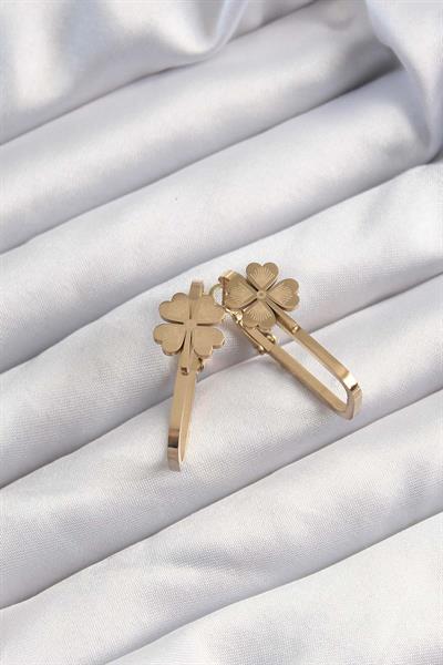 316L Çelik Altın Renk Geometrik Yonca Model Küpe – PRT3500EB02394