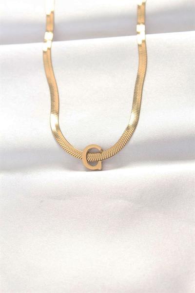 316L Çelik C Harfli Gold Renk İtalyan Zincirli Kolye - PRT3500EB01300