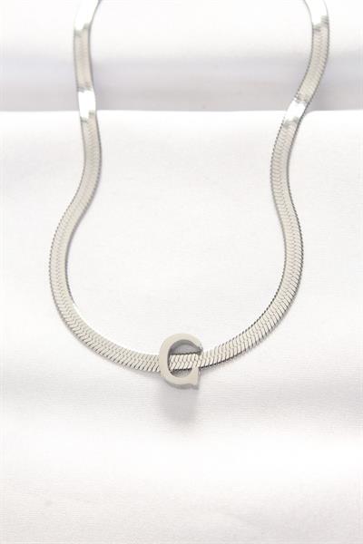 316L Çelik C Harfli Silver Renk İtalyan Zincirli Kolye - PRT3500EB01288