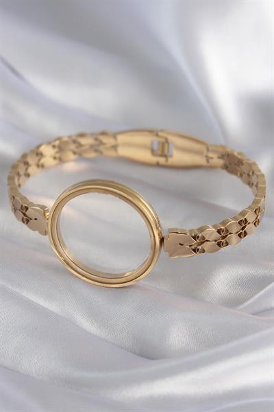 316L Çelik Gold Renk Arpa İşleme Açılabilir Fanus Model Kadın Kelepçe – PRT3500EB01039