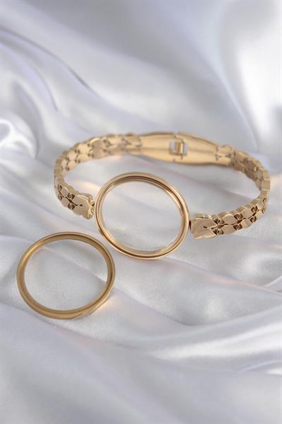 316L Çelik Gold Renk Arpa İşleme Açılabilir Fanus Model Kadın Kelepçe – PRT3500EB01039