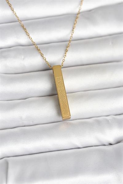 316L Çelik Gold Renk Ayetel Kürsi Yazılı Bar Çubuk Kolye