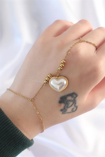 316L Çelik Gold Renk Beyaz Bubble Kalp Tasarımlı Şahmeran – PRT3500EB01350