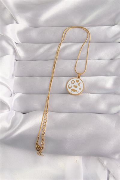 316L Çelik Gold Renk Beyaz Mineli Karışık Figürlü Tarot Kolye – PRT3500EB02148