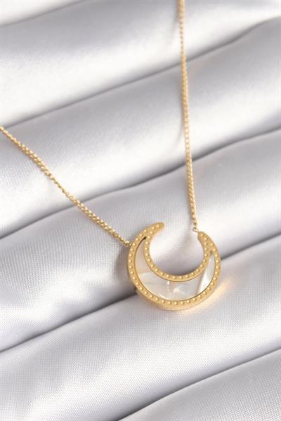 316L Çelik Gold Renk Beyaz Sedefli Hilal Model Kadın Kolye – PRT3500EB01147