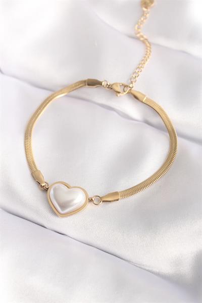 316L Çelik Gold Renk Bombeli Kalp Kadın Bileklik - PRT3500EB01204