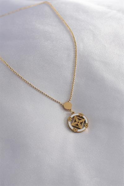 316L Çelik Gold Renk Çiçek Figür Kadın Kolye - PRT3500EB00323