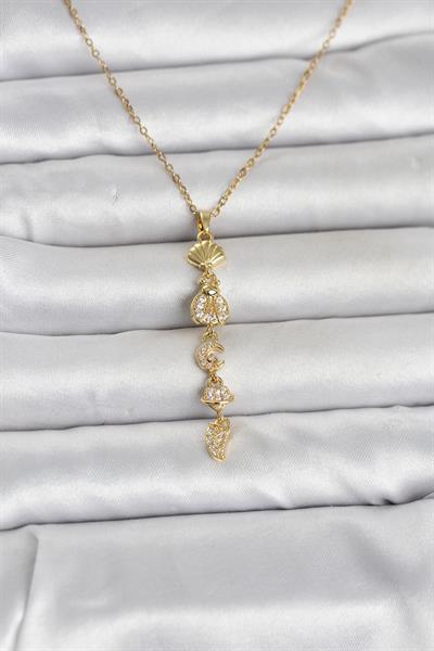 316L Çelik Gold Renk Deniz Temalı Y Model Zirkon Taşlı Kadın Kolye