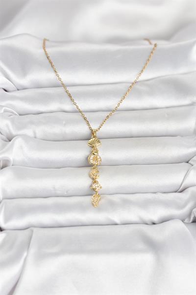 316L Çelik Gold Renk Deniz Temalı Y Model Zirkon Taşlı Kadın Kolye