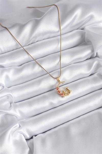 316L Çelik Gold Renk Hilal Kedi Model Zirkon Taşlı Detay Kadın Kolye – PRT3500EB00839