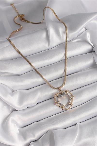 316L Çelik Gold Renk İtalyan Zincir Mix Renk Zirkon Taşlı Kalp Model Kadın Kolye – PRT3500EB03195