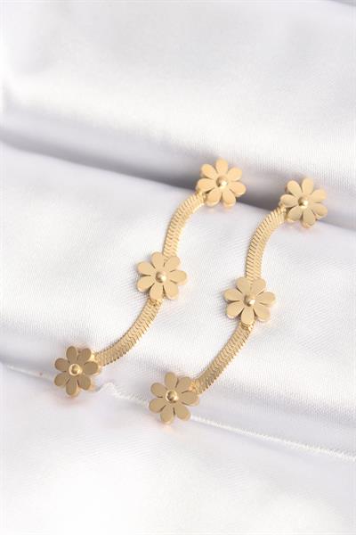 316L Çelik Gold Renk İtalyan Zincir Papatya Küpe – PRT3500EB01209