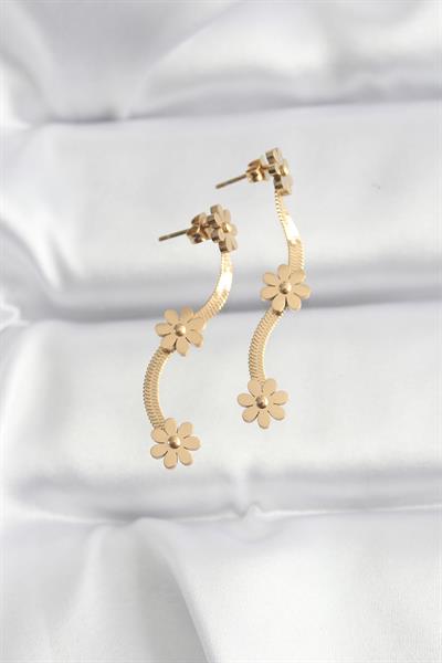 316L Çelik Gold Renk İtalyan Zincir Papatya Küpe – PRT3500EB01209