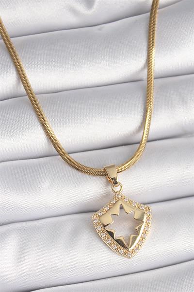 316L Çelik Gold Renk İtalyan Zincir Zirkon Taşlı Kutup Yıldız İşleme Kadın Kolye – PRT3500EB03037